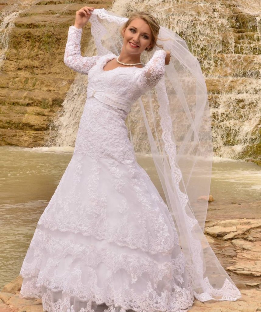 Bride Elena in custom-made wedding dress