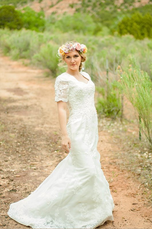 Bride Elle in custom-made wedding dress