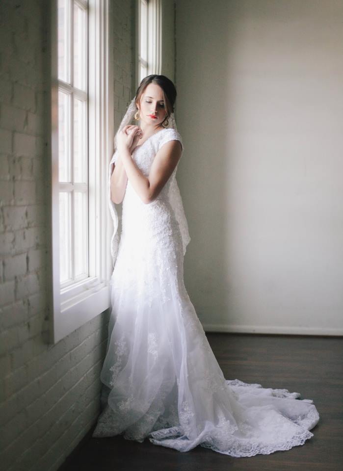 Bride Melina in custom-made wedding dress