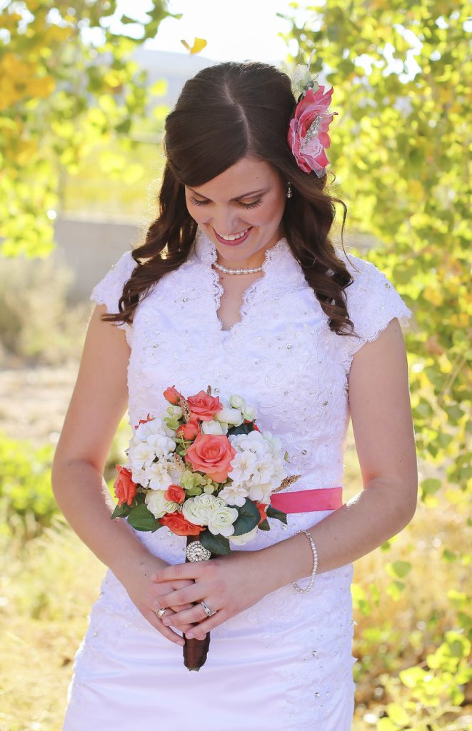 Bride Alexia in custom-made wedding dress