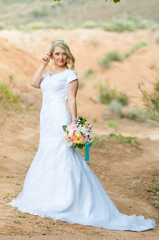 Bride Sophia in Affordable custom-made wedding dress