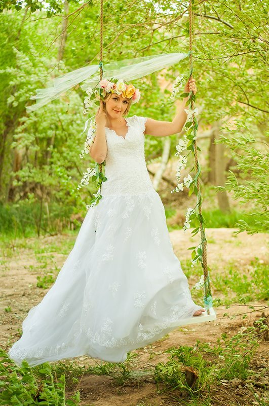 Bride Cassandra in custom-made wedding dress