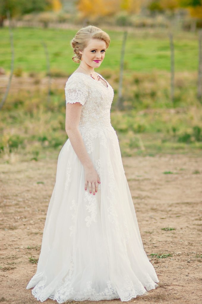 Bride Kaitlyn in custom-made wedding dress