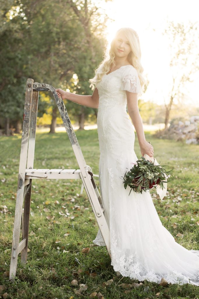 Bride Tiffany in custom-made wedding dress